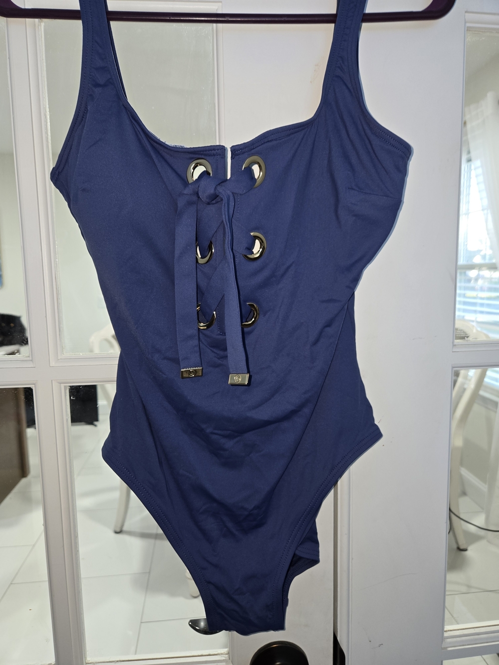 Michael Kors Navy One-Piece Swimsuit with Front Lace-Up Detail